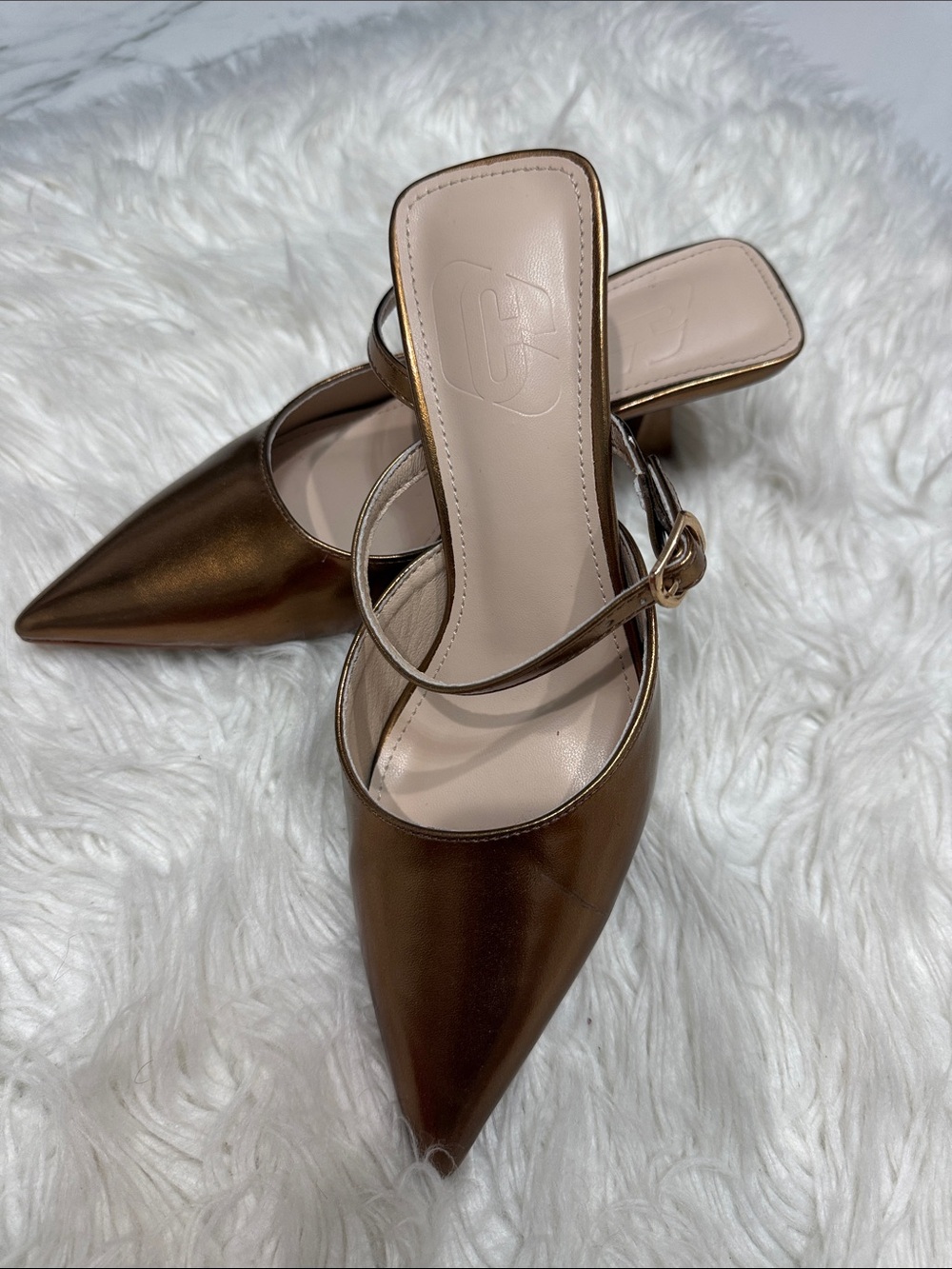 Women's Pointed Toe Slingback Heels in Metallic Brown